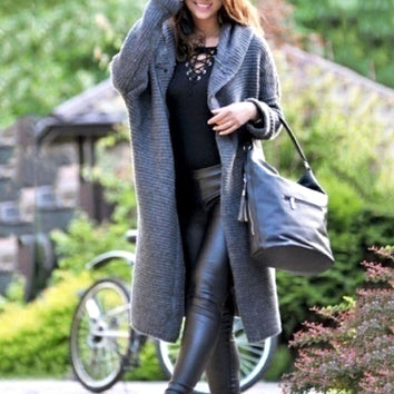 Cardigan | Hooded, Ribbed Knit Maxi Length 3