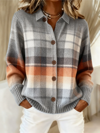 Cardigan | Ombre Plaid Pattern, Buttoned Collar 0