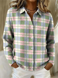 Cardigan | Pastel Plaid, Button Front, Long Sleeves 0