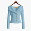 Cardigan | Ribbed Knit, Off-Shoulder Fold-Over Collar 4