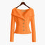 Cardigan | Ribbed Knit, Off-Shoulder Fold-Over Collar 8