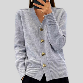 Cardigan | V-Neckline, Fitted Silhouette, Heart-Shaped Buttons 1