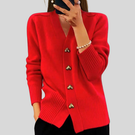 Cardigan | V-Neckline, Fitted Silhouette, Heart-Shaped Buttons 3