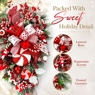 Peppermint Christmas Door Swag with Candy Cane Details