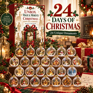 Christmas Countdown Calendar Box with 24 Ornaments