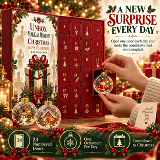 Christmas Countdown Calendar Box with 24 Ornaments
