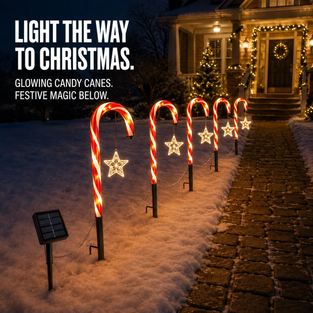 Solar Candy Cane Pathway Lights with Projection