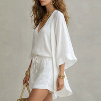 Co Ord Set | Sleeveless V-Neck Top, Drawstring Shorts 1