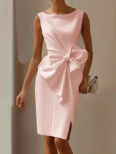 Cocktail Dress | Sleeveless, Oversized Bow, Draped Design 1
