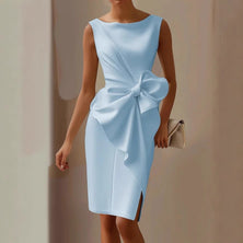Cocktail Dress | Sleeveless, Oversized Bow, Draped Design 7