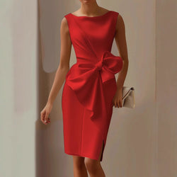 Cocktail Dress | Sleeveless, Oversized Bow, Draped Design 8