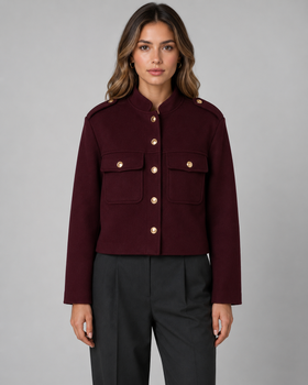 Cropped Jacket | Gold Button Detailing, Stand Collar 0