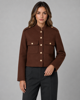 Cropped Jacket | Gold Button Detailing, Stand Collar 1