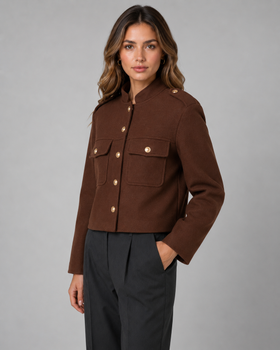 Cropped Jacket | Gold Button Detailing, Stand Collar 2