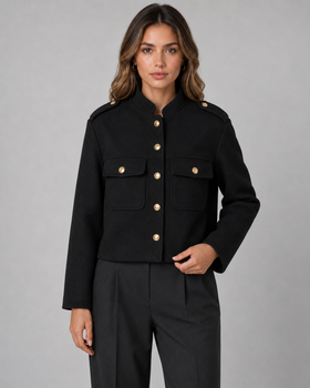 Cropped Jacket | Gold Button Detailing, Stand Collar 7