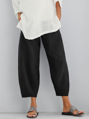 Cropped Trousers | Cotton Fabric, Elastic Waistband 3