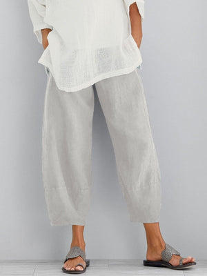 Cropped Trousers | Cotton Fabric, Elastic Waistband 4