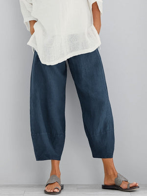 Cropped Trousers | Cotton Fabric, Relaxed Fit 0