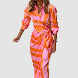 Dresses | Vertical Striped Pattern, Button-Down Front, Midi Length 0