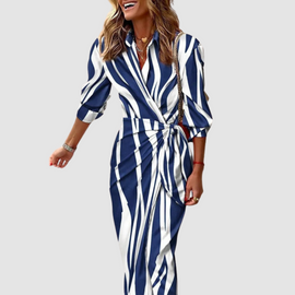 Dresses | Vertical Striped Pattern, Button-Down Front, Midi Length 3