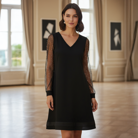 Evening Gown | Classic V-Neckline, Shimmering Sleeves 0