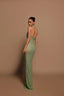 Evening Gown | Plunging Halter Neckline, Shimmering Fabric 1