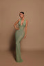 Evening Gown | Plunging Halter Neckline, Shimmering Fabric 2