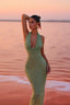 Evening Gown | Plunging Halter Neckline, Shimmering Fabric 3