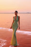 Evening Gown | Plunging Halter Neckline, Shimmering Fabric 4