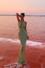 Evening Gown | Plunging Halter Neckline, Shimmering Fabric 5