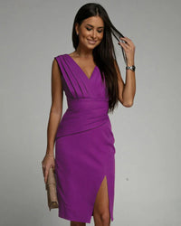 Fitted Dress | V-Neckline, Side Slit Detail 7