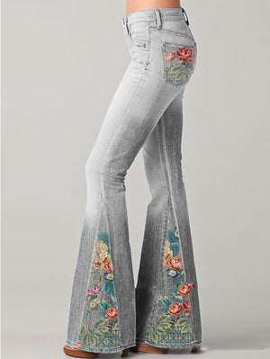 Flared Trousers | Ombre Floral Print, Comfortable Fit 7