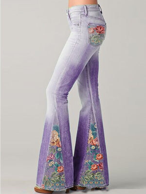 Flared Trousers | Ombre Floral Print, Comfortable Fit 8