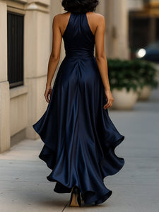 Gown | Halter Neckline, High-Low Ruffle Hemline 1