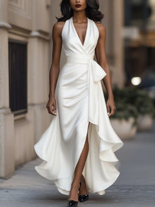 Gown | Halter Neckline, High-Low Ruffle Hemline 8
