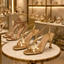 Heeled Sandals | Gold Finish, Crossed Straps 2