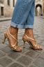 Heeled Sandals | Gold Finish, Crossed Straps 4