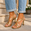 Heeled Sandals | Gold Finish, Crossed Straps 7