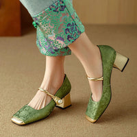 Heels | Floral Embossing, Square Toe Design 0