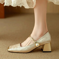Heels | Floral Embossing, Square Toe Design 7