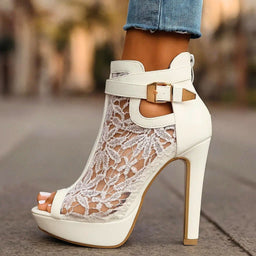 Heels | Floral Lace Peep-Toe, Adjustable Ankle Strap 0