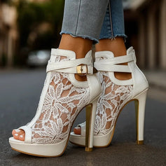 Heels | Floral Lace Peep-Toe, Adjustable Ankle Strap 1