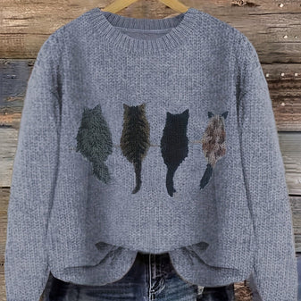 Jumper | Round Neck, Loose Fit, Cat Print Detail 0