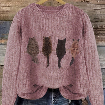 Jumper | Round Neck, Loose Fit, Cat Print Detail 11