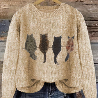 Jumper | Round Neck, Loose Fit, Cat Print Detail 9