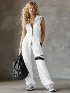 Jumpsuit | Black Retro-Inspired Design, Hooded with Side Stripes 4