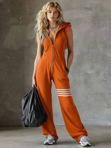 Jumpsuit | Black Retro-Inspired Design, Hooded with Side Stripes 5