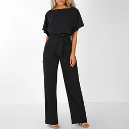 Jumpsuit | Boat Neck, Short Sleeves, Waist Belt 1