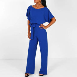Jumpsuit | Boat Neck, Short Sleeves, Waist Belt 2