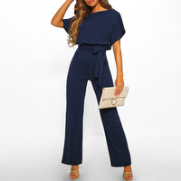 Jumpsuit | Boat Neck, Short Sleeves, Waist Belt 3